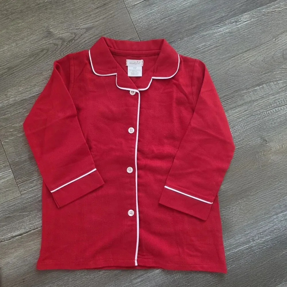 Mud Pie Classic Christmas Red 2 Pc Pajama Set ,Size Large 4t /5t